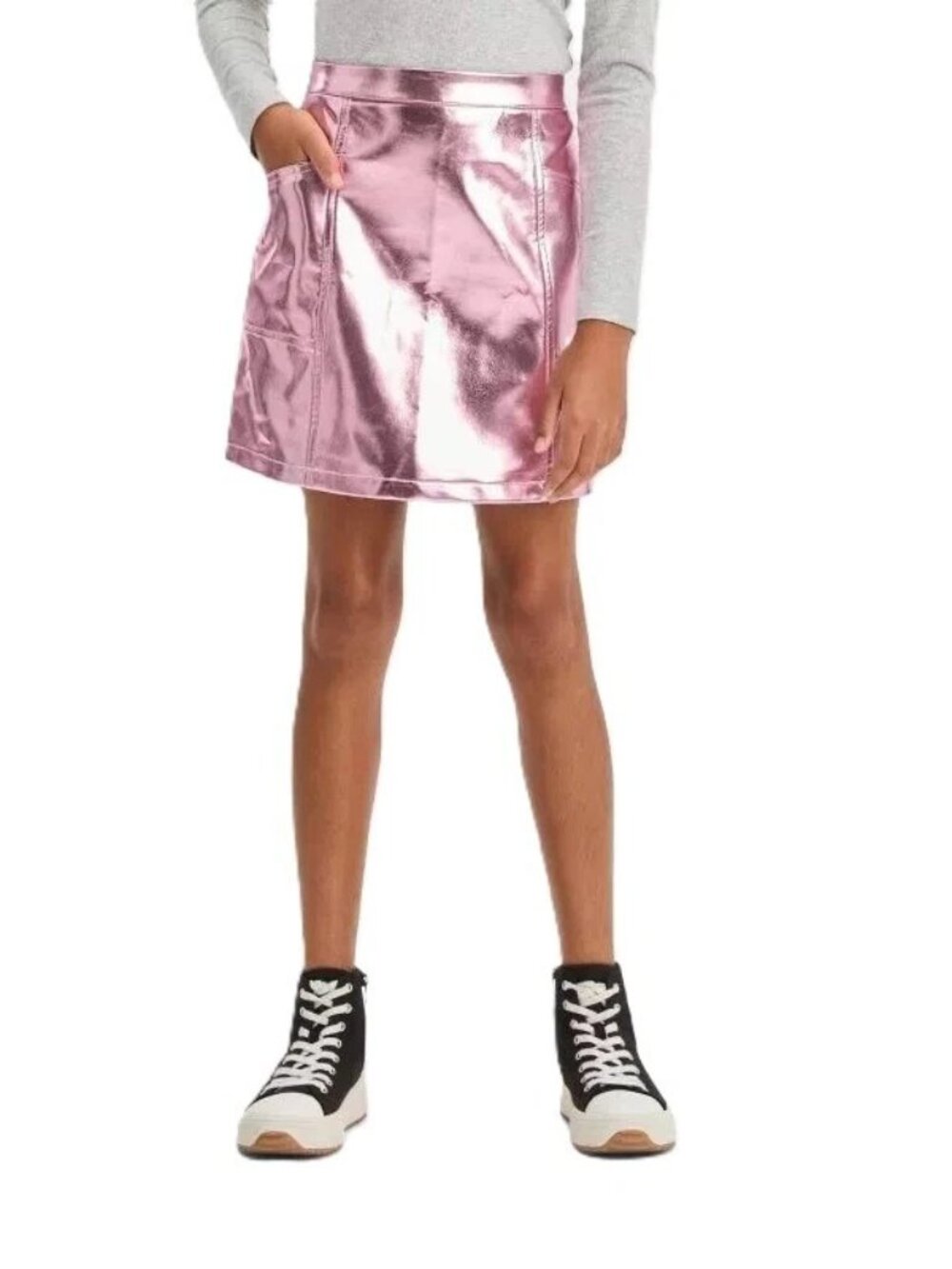 Art Class Girls Pink Metallic Faux Leather A-Line Mini Skirt Pockets 16